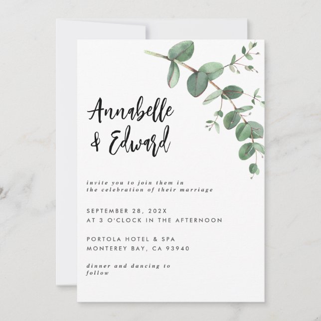 Wedding eucalyptus details and invitation  (Front)