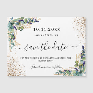 Wedding eucalyptus gold save the date magnet