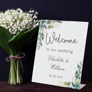 Wedding eucalyptus greenery elegant welcome pedestal sign