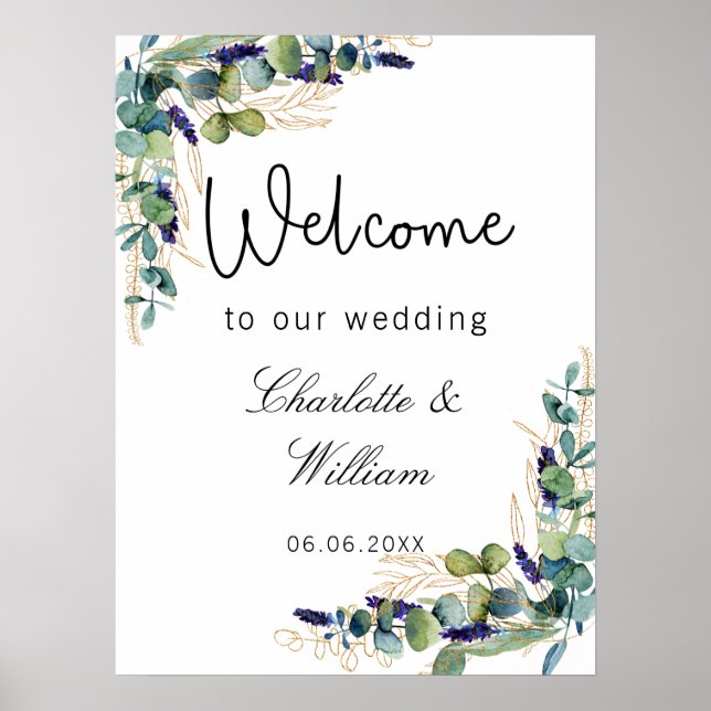 Wedding eucalyptus greenery elegant welcome poster (Front)