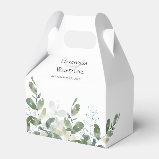 Wedding Eucalyptus Greenery Monogram Favour Box (Front Side)