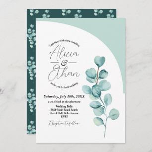 Wedding Eucalyptus Leaves Green Simple Elegant Invitation
