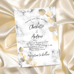 Wedding eucalyptus marble golden invitation postcard