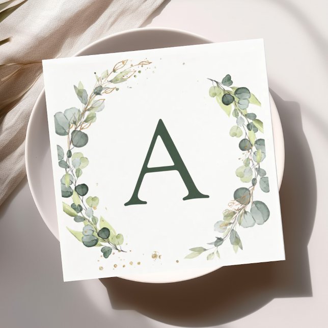 Wedding Eucalyptus Monogram Greenery Napkin (Creator Uploaded)