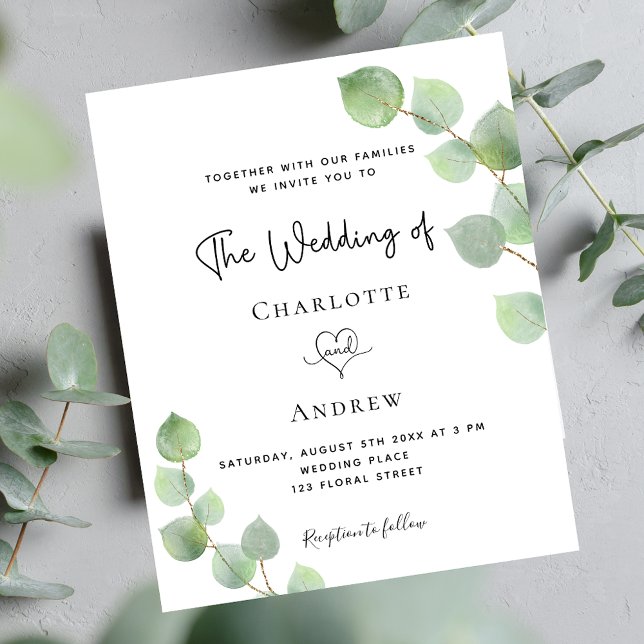 Wedding eucalyptus QR code RSVP budget invitation Flyer (Creator Uploaded)