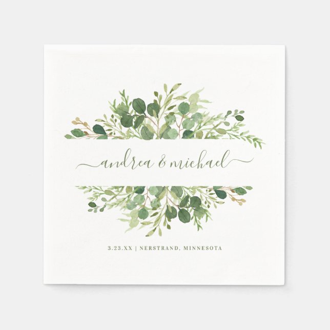 Wedding Eucalyptus Vines Greenery Frame Names Napkin (Front)