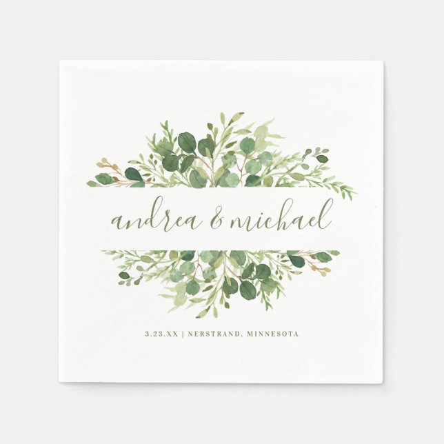 Wedding Eucalyptus Vines Greenery Frame Names Napkin (Front)