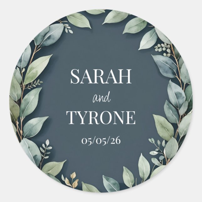 WEDDING EUCALYPTUS WREATH FAVOR Sticker (Front)