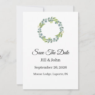Wedding Eucalyptus Wreath Vertical  Save the Date 