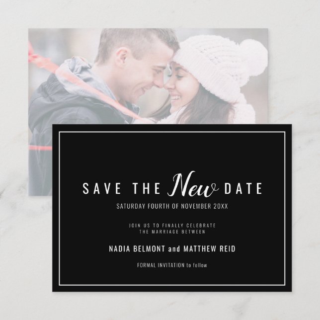 Wedding event change save the new date black white (Front/Back)