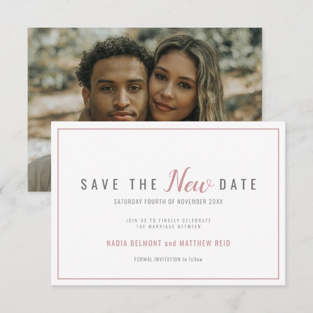 Wedding event change save the new date dusky rose (Front/Back)