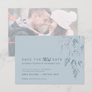 Wedding event change save the new date dusty blue