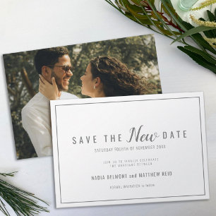 Wedding event change save the new date grey white