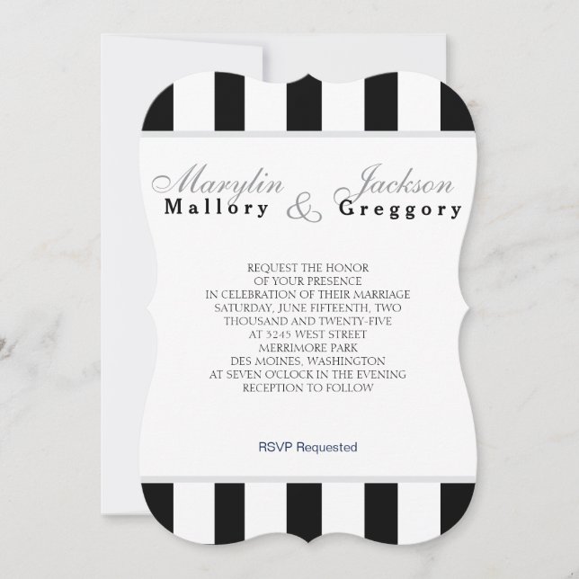 Wedding  Event Classic Navy Blue & White Stripe Invitation (Front)