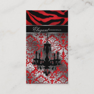 Wedding Event Planner Chandelier Red Silver V Business Card