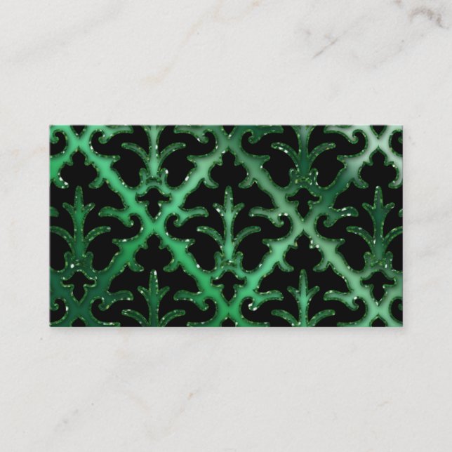 Wedding Event Planner Damask Emerald Green Sparkle Business Card (Front)