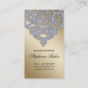 Wedding Event Planner Damask Silver Sparkle Gold Business Card