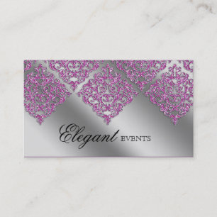 Wedding Event Planner Damask Sparkle Silver Pink Business Card