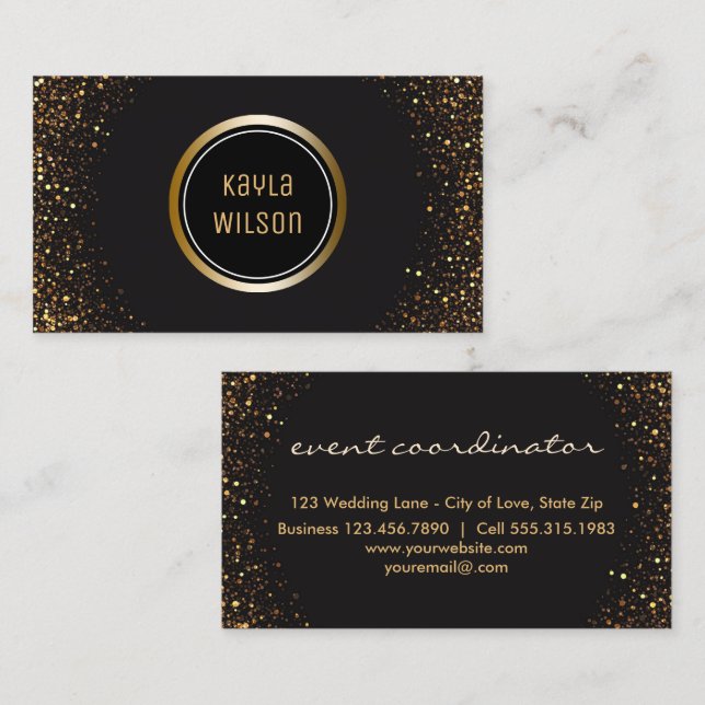 Wedding Event Planner | Elegant Black Gold Business Card (Front/Back)