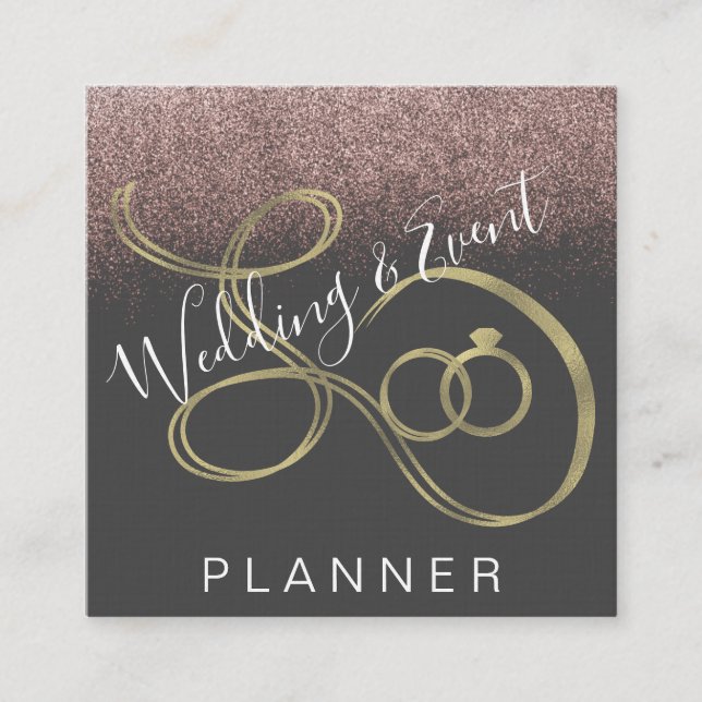 Wedding & Event Planner Faux Glitter Gold Ring Square Business Card (Front)
