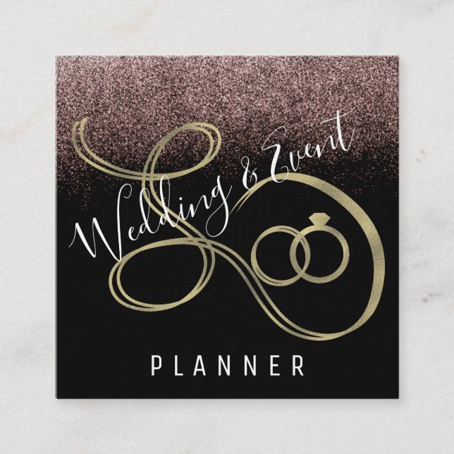 Wedding & Event Planner Faux Glitter Gold Ring Square Business Card (Front)