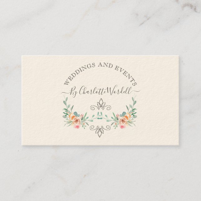 Wedding Event Planner Floral Script Logo Business Card (Front)