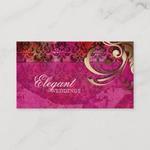 Wedding Event Planner Indian Damask Pink Gold Business Card