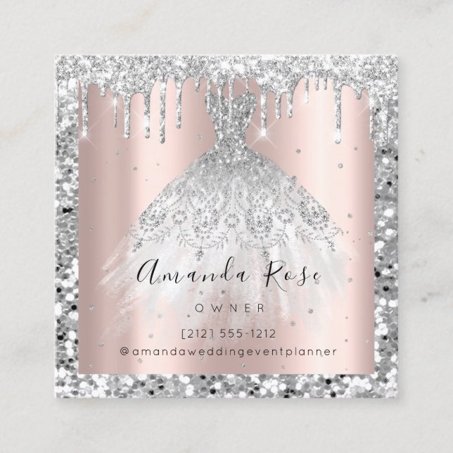 Wedding Event Planner Rose Gold GlitterSilver drip Appointment Card (Front)