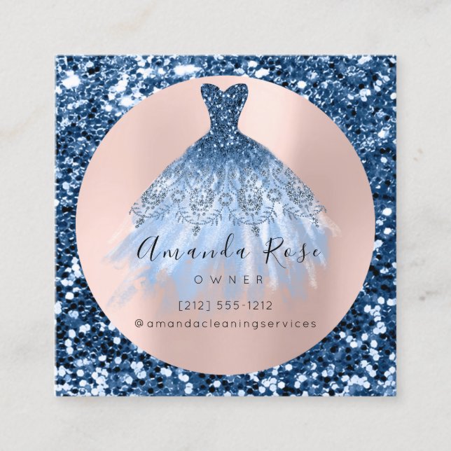 Wedding Event Planner Rose Style Glitter Blue Navy Appointment Card (Front)