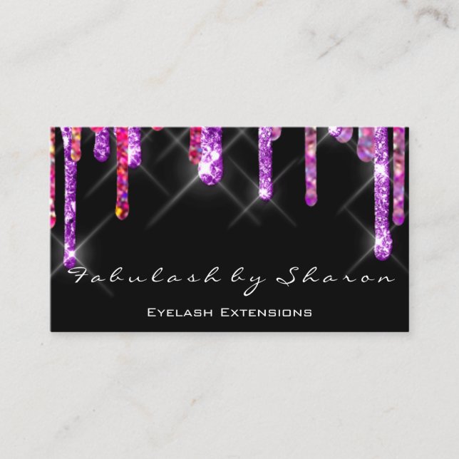 Wedding Event Planner Violet Drips Spark Black Business Card (Front)