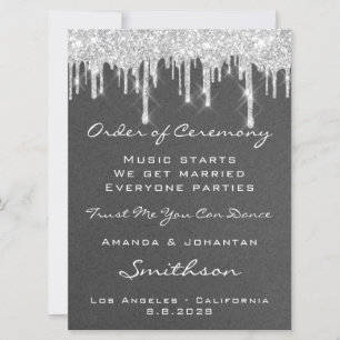 Wedding Event Program Grey Silver Drips Glitter Invitation