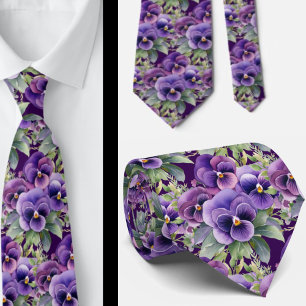 Wedding & Events Formal Purple Pansy Neck Tie