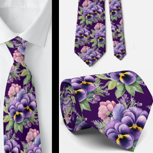 Wedding & Events Formal Purple Pansy Neck Tie