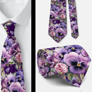 Wedding & Events Formal Purple Pansy Neck Tie