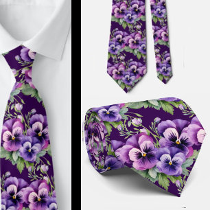 Wedding & Events Formal Purple Pansy Neck Tie