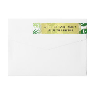 Wedding Exotic Green Tropical Leaves Wrap Around Label