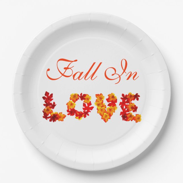 Wedding Fall In Love Colourful Leaves Autumn Rusti Paper Plate (Front)