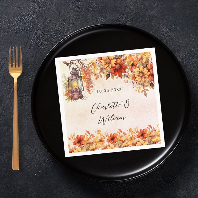 Wedding fall orange florals rustic lamp napkin (Creator Uploaded)