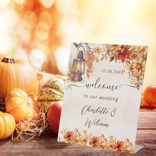 Wedding fall orange florals welcome pedestal sign (Creator Uploaded)