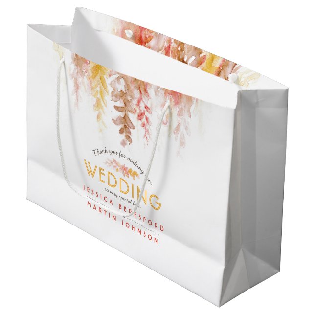 Wedding fall vines brown red yellow thank you large gift bag (Front Angled)