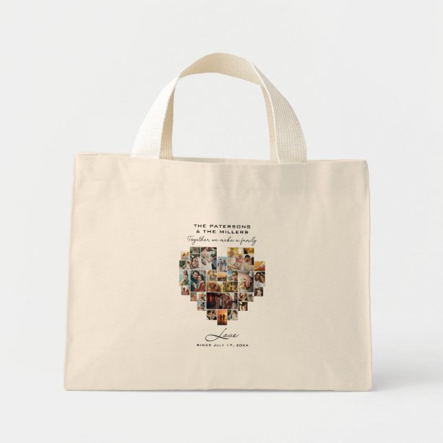 Wedding Family Anniversary Heart Photo Collage Mini Tote Bag (Front)