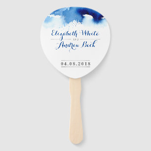 WEDDING FAN stylish watercolor chic dark blue