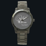 Wedding Father Of Bride Gift Monogram Classic Cool<br><div class="desc">Wedding Father Of Bride Gift Monogrammed With Personalised Name Classic Cool Keepsake Black Watch. Click personalise this template to customise it with the Monogram initial, the name, and the marriage date quickly and easily. Wedding Father Of Bride Gift Monogram Classic Cool Watch, is part of the Parent Gifts Collection, with...</div>