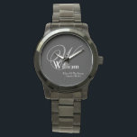 Wedding Father Of Groom Gift Monogram Cool Classic<br><div class="desc">Wedding Father Of Groom Gift Monogrammed With A Personalised Name Cool Classic Keepsake Black Sporty Watch. Click personalise this template to customise it with the Monogram initial, the name, and the marriage date quickly and easily. Wedding Father Of Groom Gift Monogram Cool Classic Watch, is part of the Parent Gifts...</div>