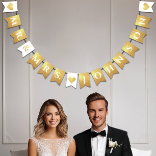 Wedding Faux Gold Mr. & Mrs. Custom Name 7 Letters Bunting