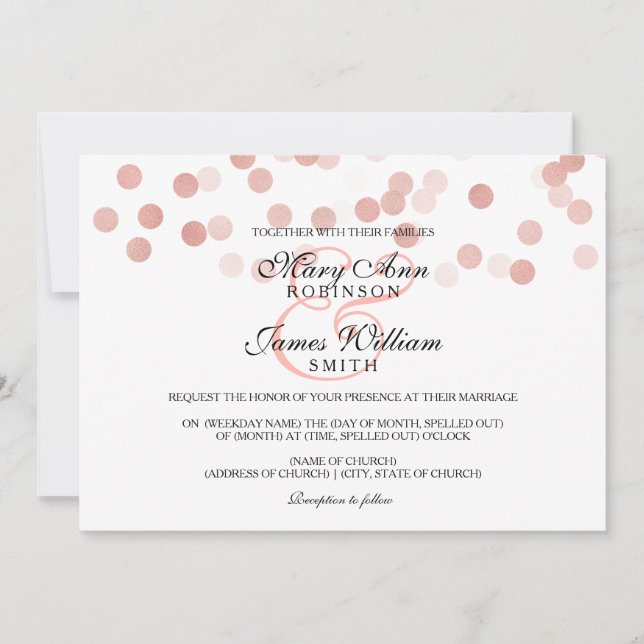 Wedding Faux Rose Gold Foil Glitter Lights Invitation (Front)