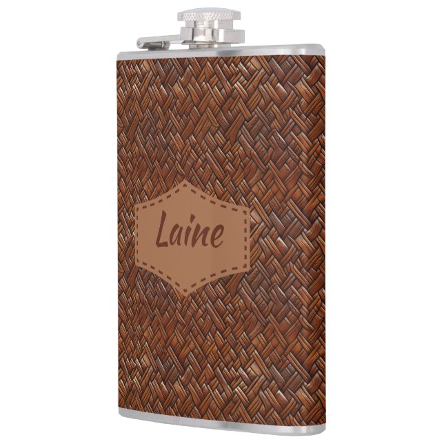 Wedding Faux Tooled Leather Look Hip Flask (Left)