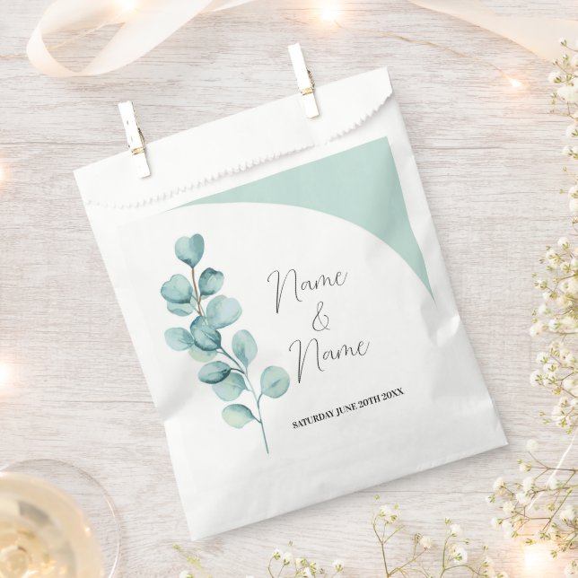 Wedding Favor Bags Eucalyptus Green Leaves Simple (Clipped)