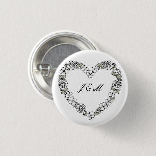 Wedding Favor Button - White and Noir Heart