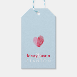WEDDING FAVOR GIFT TAG cute fingerprint heart blue
